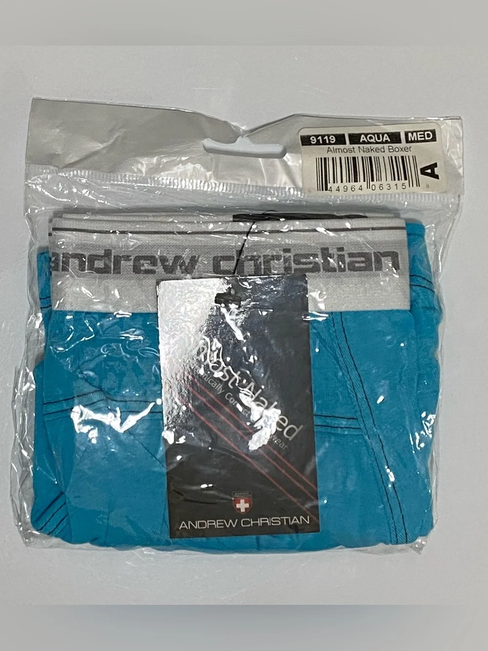NWT! Andrew Christian Almost Naked Boxer Briefs MED AQUA